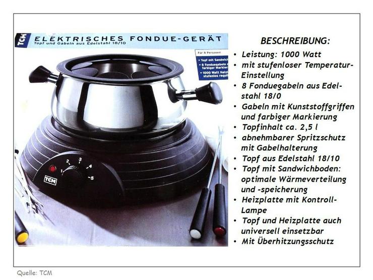 Bild 5: Elektrisches TCM FONDUE-Set bis zu 8 Personen - neuwertig - einfach und sicher - nur 1 x mitbenutzt!