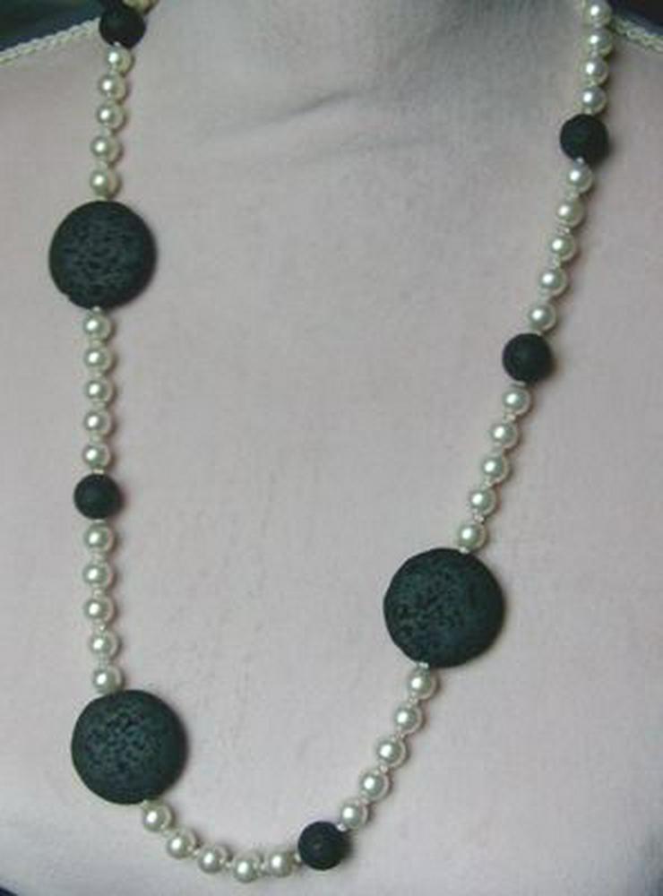 Bild 1: Silberschmuck, Longkette, Zuchtperle, Lava