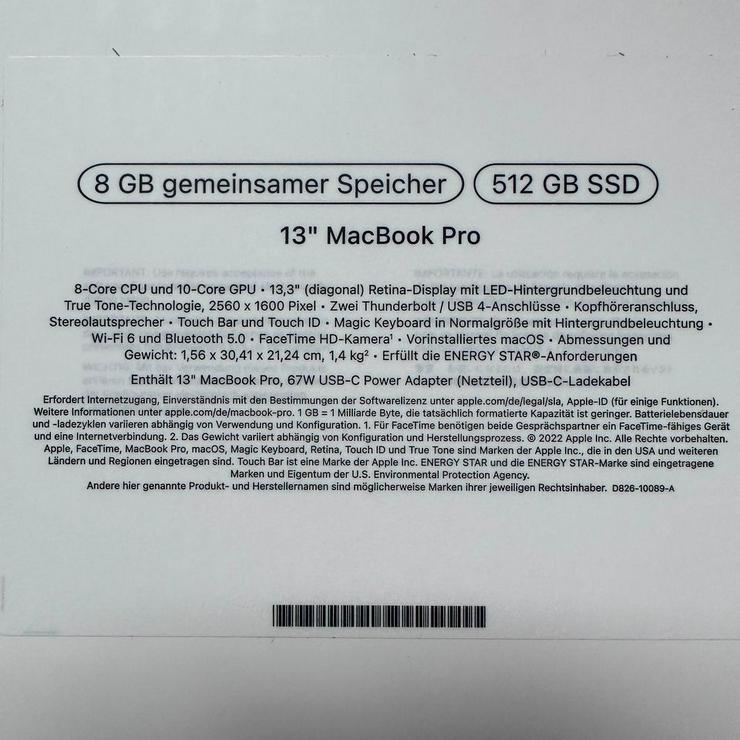 Bild 6: MacBook Pro 13",M2,512GB SSD,8GB RAM(2022) Nur 5 Zyklen!