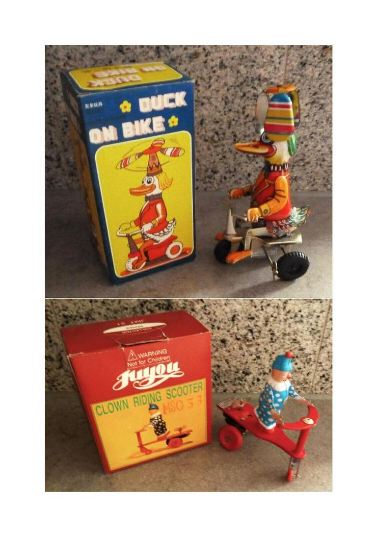 Blechspielzeug Juyou CLOWN RIDING SCOOTER Duck on Bike China retro 70er sammeln TOP - Spielwaren - Bild 1