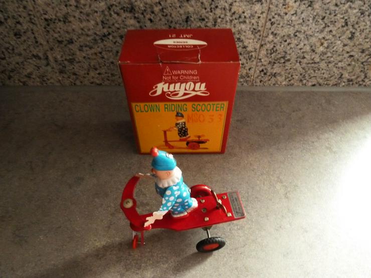 Blechspielzeug Juyou CLOWN RIDING SCOOTER Duck on Bike China retro 70er sammeln TOP - Spielwaren - Bild 2