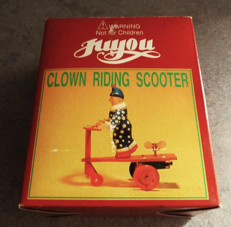 Bild 4: Blechspielzeug Juyou CLOWN RIDING SCOOTER Duck on Bike China retro 70er sammeln TOP