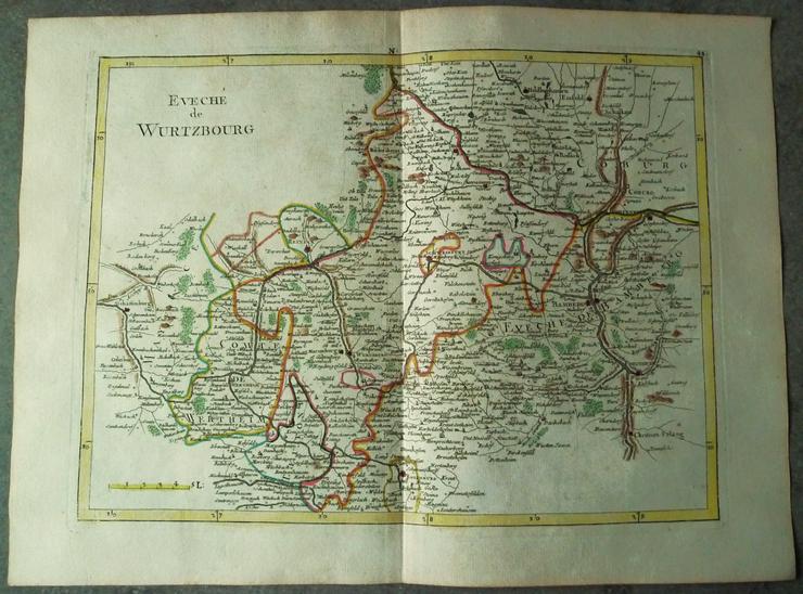 Kupferstich Eveché de Wurtzbourg 1759 Le Rouge Atlas Portati Würzburg Bayern sammeln rar antik TOP!