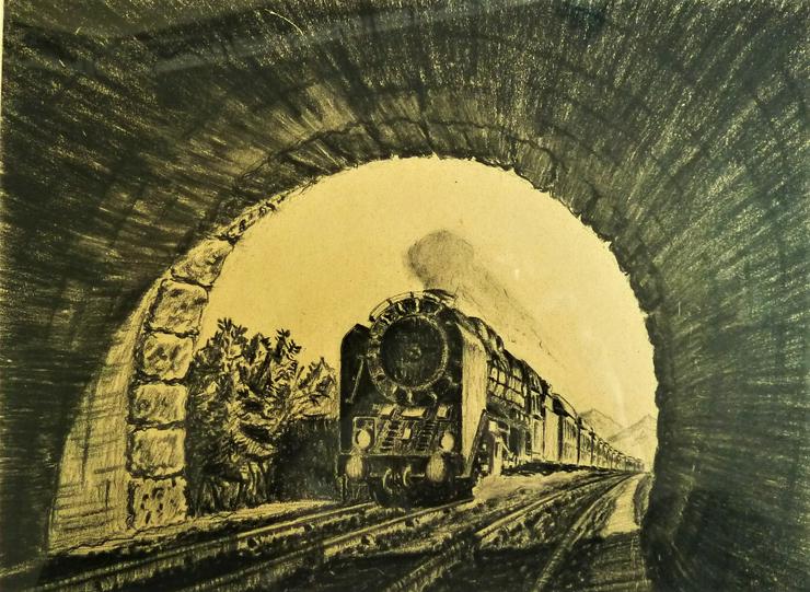  alte Radierung Kohlezeichnung Eisenbahn Lokomotive Dampflokomotive sammeln rar TOP! - Gemälde & Zeichnungen - Bild 2
