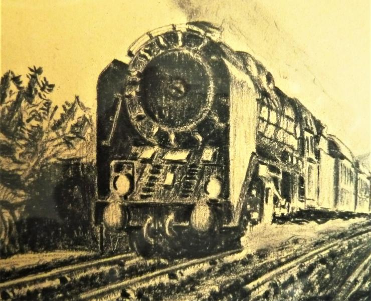 Bild 3:  alte Radierung Kohlezeichnung Eisenbahn Lokomotive Dampflokomotive sammeln rar TOP!