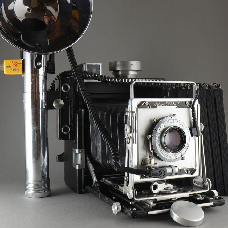 Graflex 4x5 Krone Grafikkamera 127 mm 4,7 Ektar Objektiv Heiland Synchron BLITZ - Analoge Kompaktkameras - Bild 1