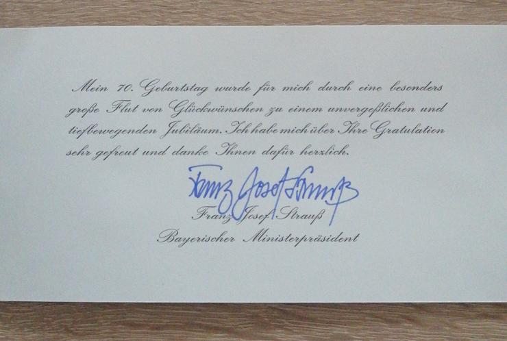 Bild 2: Danksagung Franz-Josef Strauß 70. Geburtstag