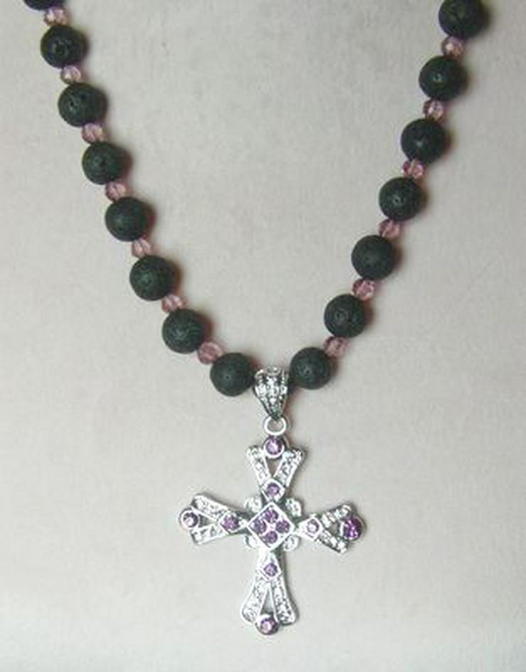 Bild 2: Silberschmuck, Halskette, Lava, Kristall, Kreuzanhänger