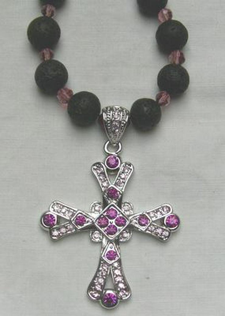 Bild 5: Silberschmuck, Halskette, Lava, Kristall, Kreuzanhänger