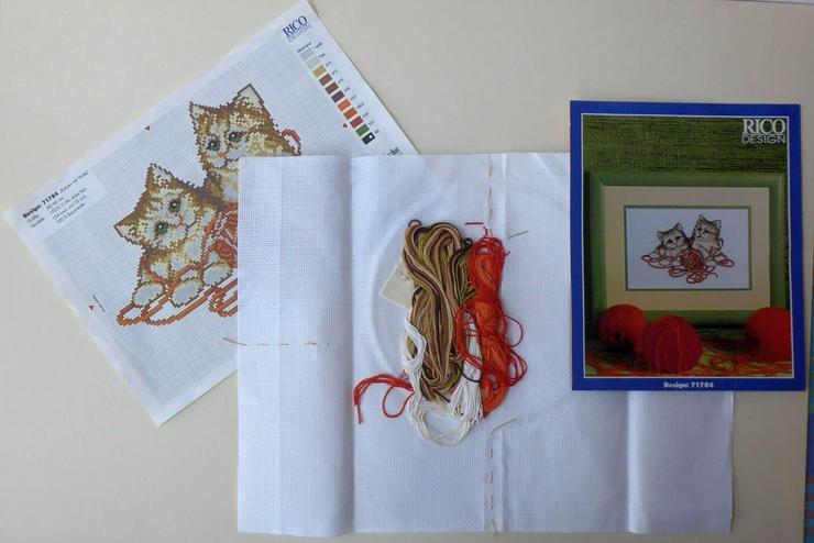 Kreuzstickbild "Katzen mit Wolle"  neu - Basteln & Handarbeiten - Bild 2