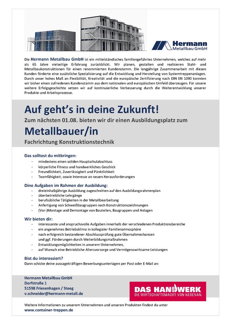 Ausbildung zum Metallbauer (m/w/d) - Maschinen, KFZ & Metall - Bild 2