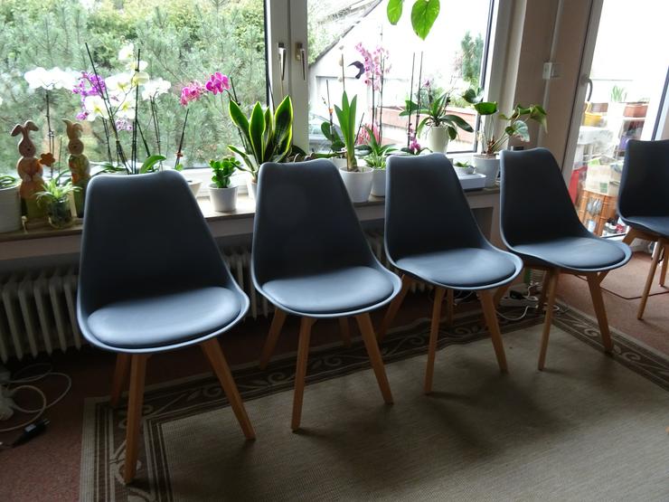 Bild 1: 8 0der 2x4  Esszimmer-Stühle, modern. grau mit gepolsterter Sitzfläche