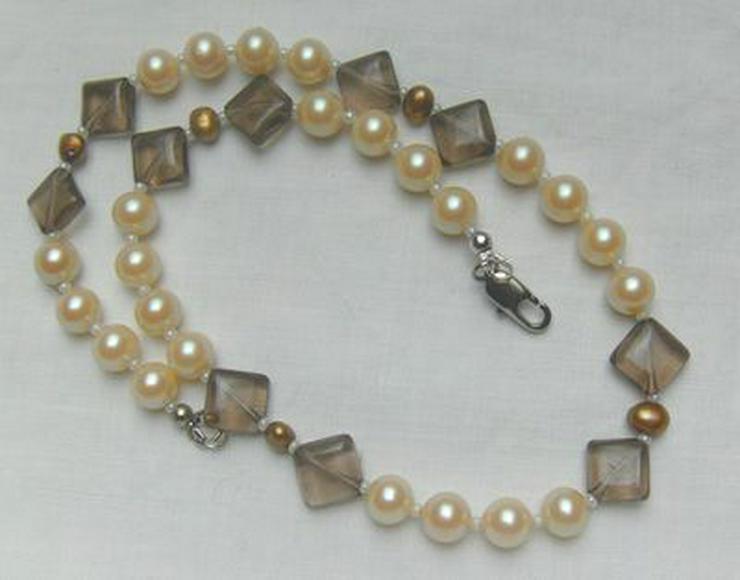 Perlencollier, Perlen in weis, gold mit den Rauchquarz - Halsketten & Colliers - Bild 5