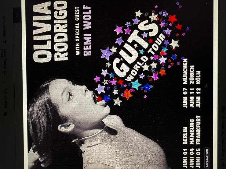 2 Stehplätze für Olivia Rodrigo Konzert, Di. 11.06.24 Zürich
