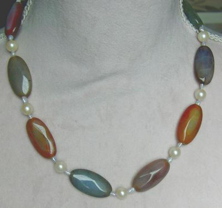 Edelsteinkette, Regenbogenachat mit Zuchtperlen - Halsketten & Colliers - Bild 1