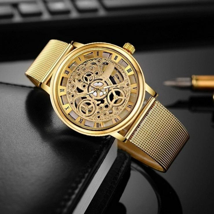 Herren Skelett Uhr aus 3 Farben wählbar schwarz-silber-gold NEU - Herren Armbanduhren - Bild 5