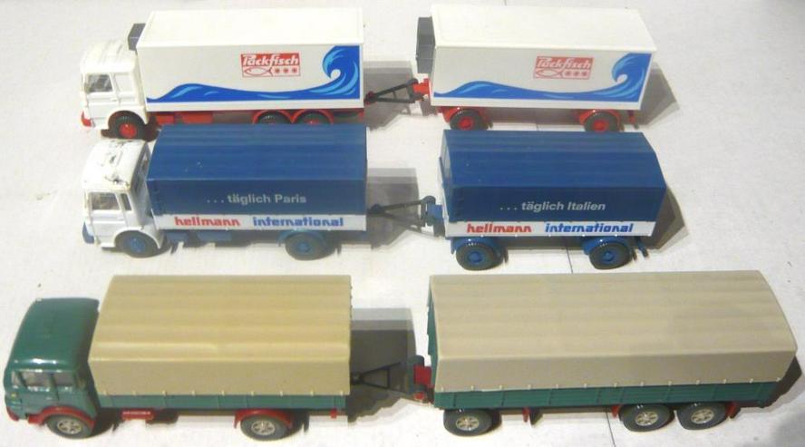 Bild 4: Wiking alt 1:87 3x Lastzug Krupp 806 MAN Hellmann Packfisch