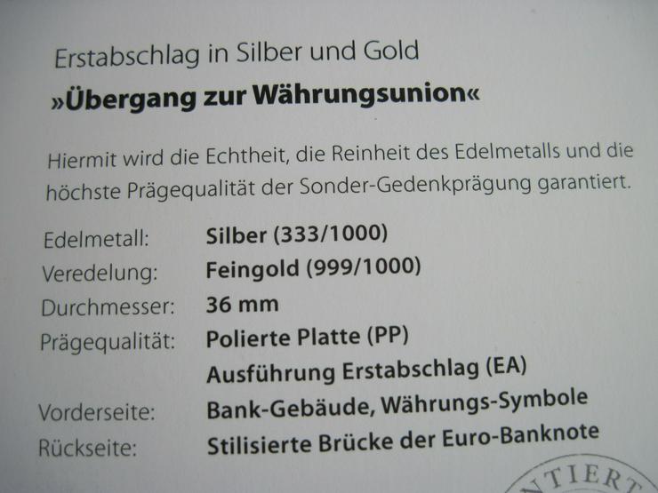 Bild 8: Sonder Gedenkprägung BRD zu Euro Ausgaben 333 Silber + Gold Euro-Einführung 2002