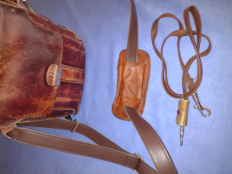  Herren Pfeifen Umhänge Tasche, Leder, rot, 3 Fächer, Innentasche für Tabak + Reiniger, gebraucht - Weitere - Bild 7