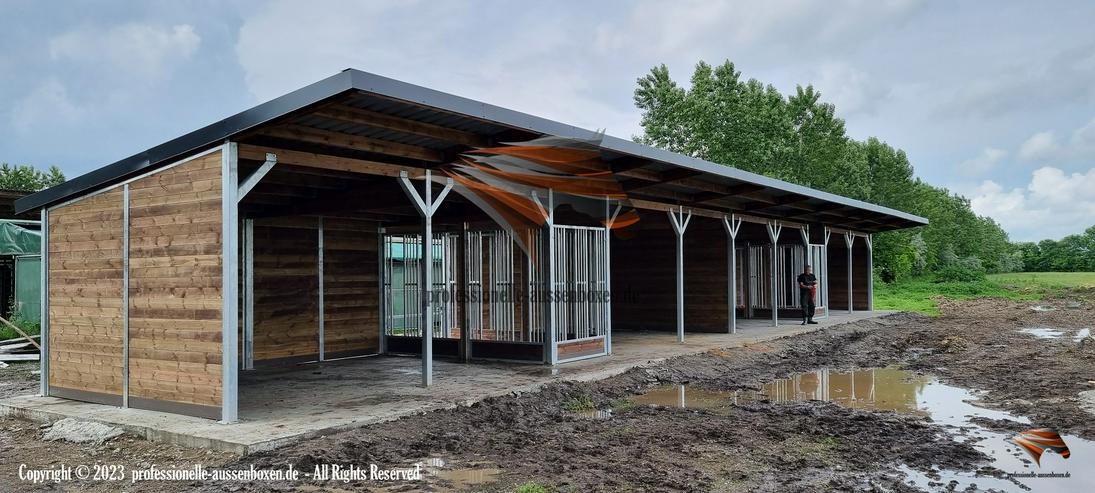 Bild 7: TOP Unterstand für Pferde – Pferdeunterstand, Weideunterstand, Weidehütte, Offenstall bauen – Pferdehof, Lagerhalle, Maschinenhalle, Laufstall für Pferde.