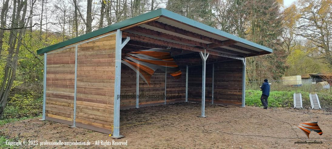 Bild 18: TOP Unterstand für Pferde – Pferdeunterstand, Weideunterstand, Weidehütte, Offenstall bauen – Pferdehof, Lagerhalle, Maschinenhalle, Laufstall für Pferde.