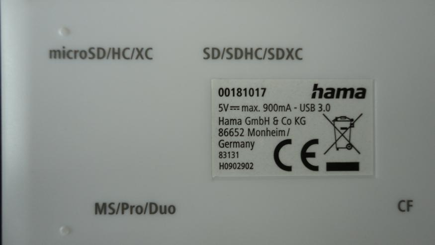 Bild 2: HAMA USB 3.0 Multicardreader weiss SD/Micro SD/CF/MS