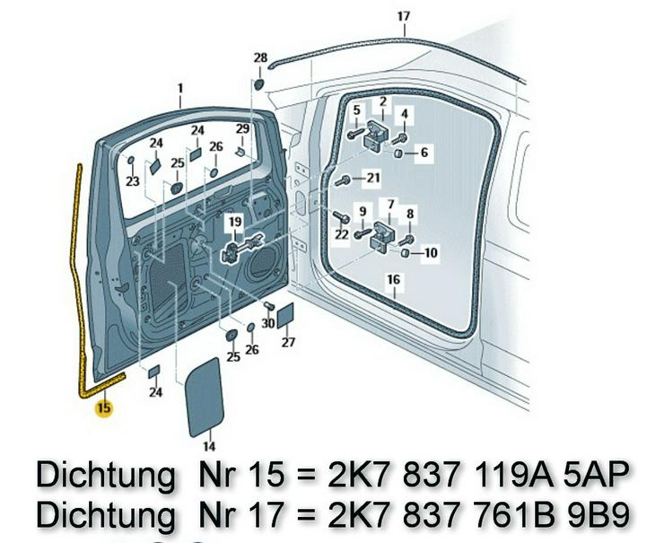 Bild 6: ❌ VW Dichtung Türdichtung 2K7837761B 9B9 VW Caddy 2015-2023