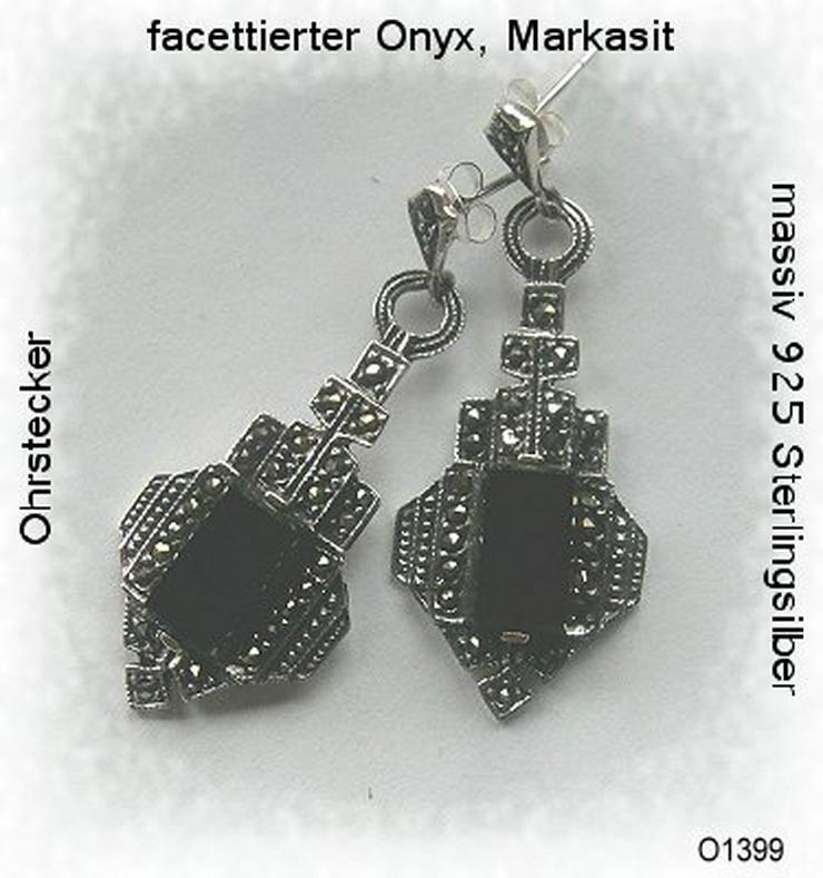 Ohrringe, aus 925 Silber mit einem Onyx und Markasiten