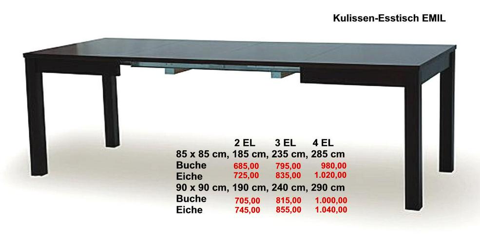 Bild 6: Kulissen-Esstisch, Grundform quadratisch, 85 x 85 cm, 90 x 90 cm