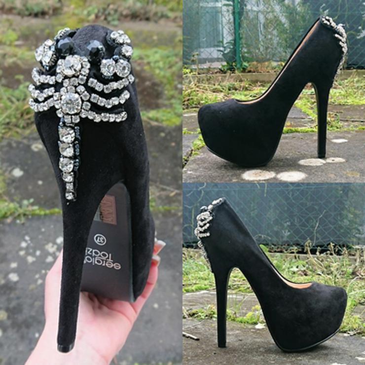 Gr. 37, sexy High Heels Plateau Pumps mit GLITZER, Strass, Steinchen ( Sergio Todzi )