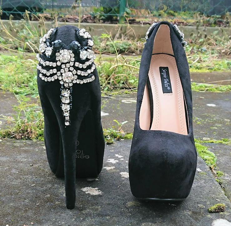 Bild 7: Gr. 37, sexy High Heels Plateau Pumps mit GLITZER, Strass, Steinchen ( Sergio Todzi )