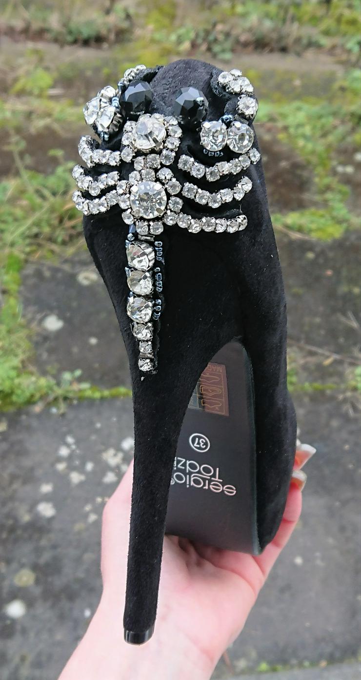 Bild 3: Gr. 37, sexy High Heels Plateau Pumps mit GLITZER, Strass, Steinchen ( Sergio Todzi )