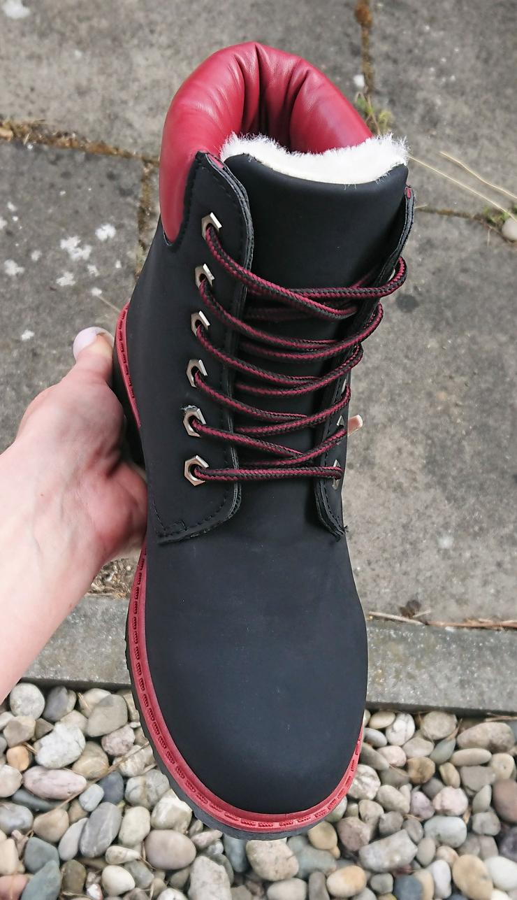 Bild 3: Gr. 37 + 38, gefütterte Schnür- Stiefelletten / Boots in schwarz-rot