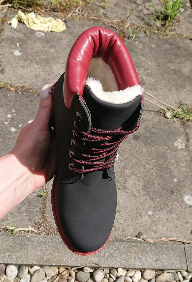 Bild 6: Gr. 37 + 38, gefütterte Schnür- Stiefelletten / Boots in schwarz-rot