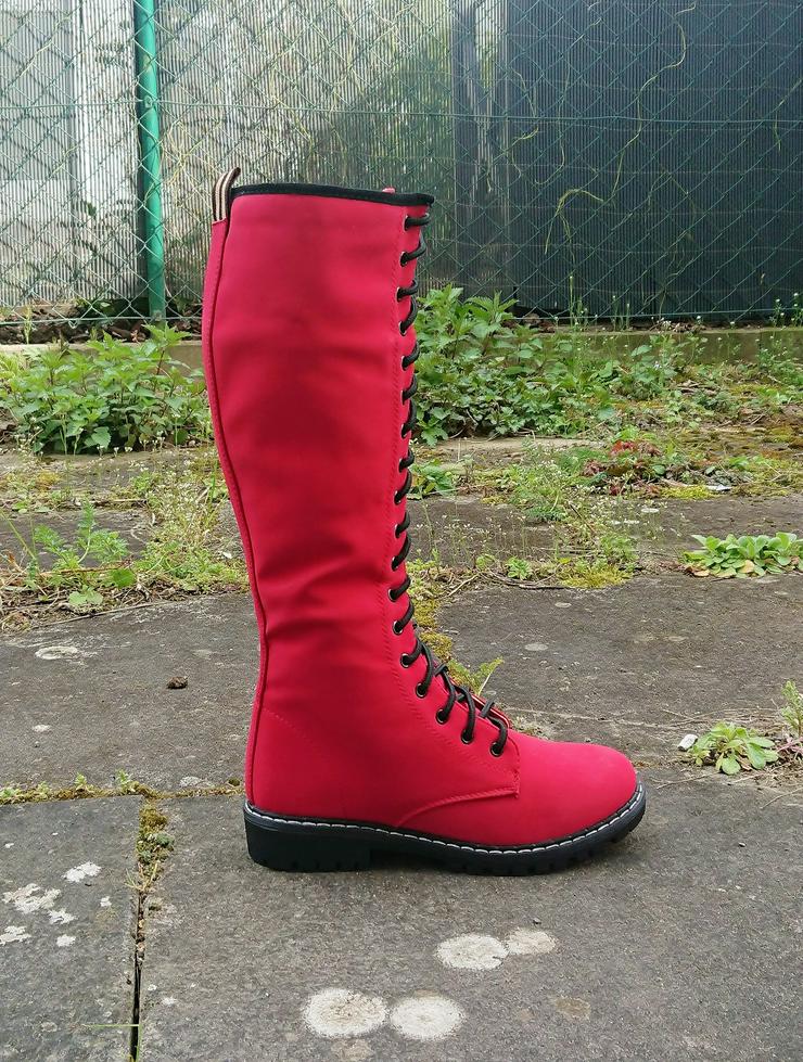 Bild 2: Gr. 37, sexy Schnür- Stiefel, rot, mit Reißverschluß ( von Seastar )