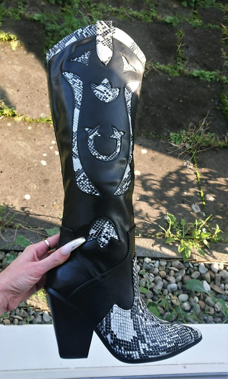 Bild 3: Gr. 38 + 41 Western / Cowboy Overknee Stiefel - "snake" Design, schwarz-weiß ( Sergio Todzi )