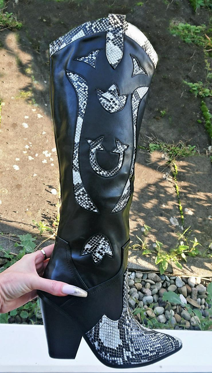 Bild 7: Gr. 38 + 41 Western / Cowboy Overknee Stiefel - "snake" Design, schwarz-weiß ( Sergio Todzi )