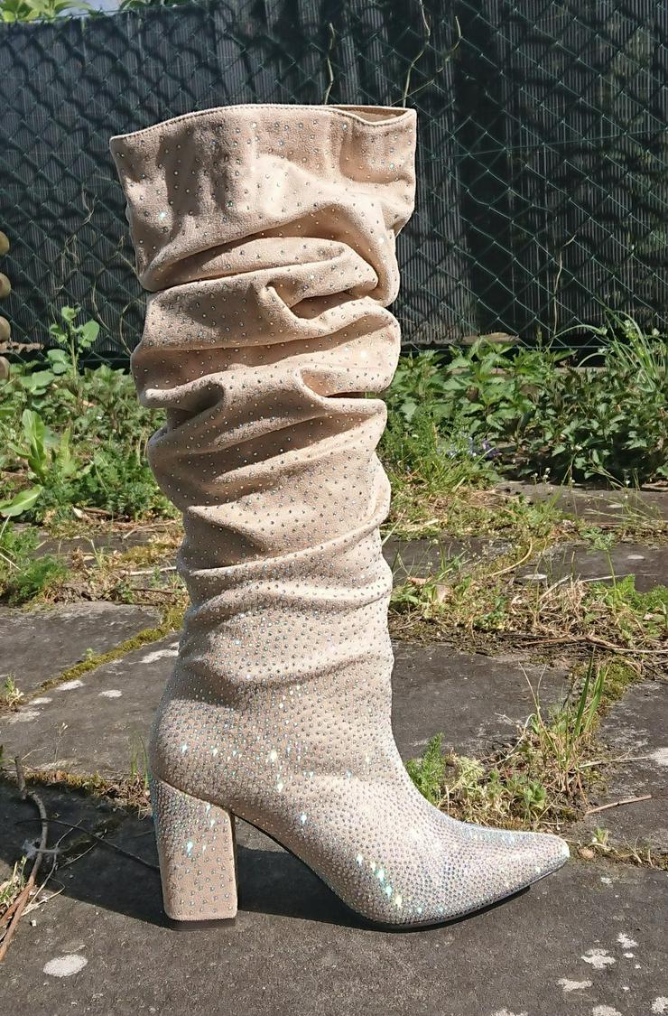 Bild 8: Gr. 38 + 40, sexy High Heels Stiefel, GLITZER, beige ( Sergio Todzi ) bling-bling ohne Ende