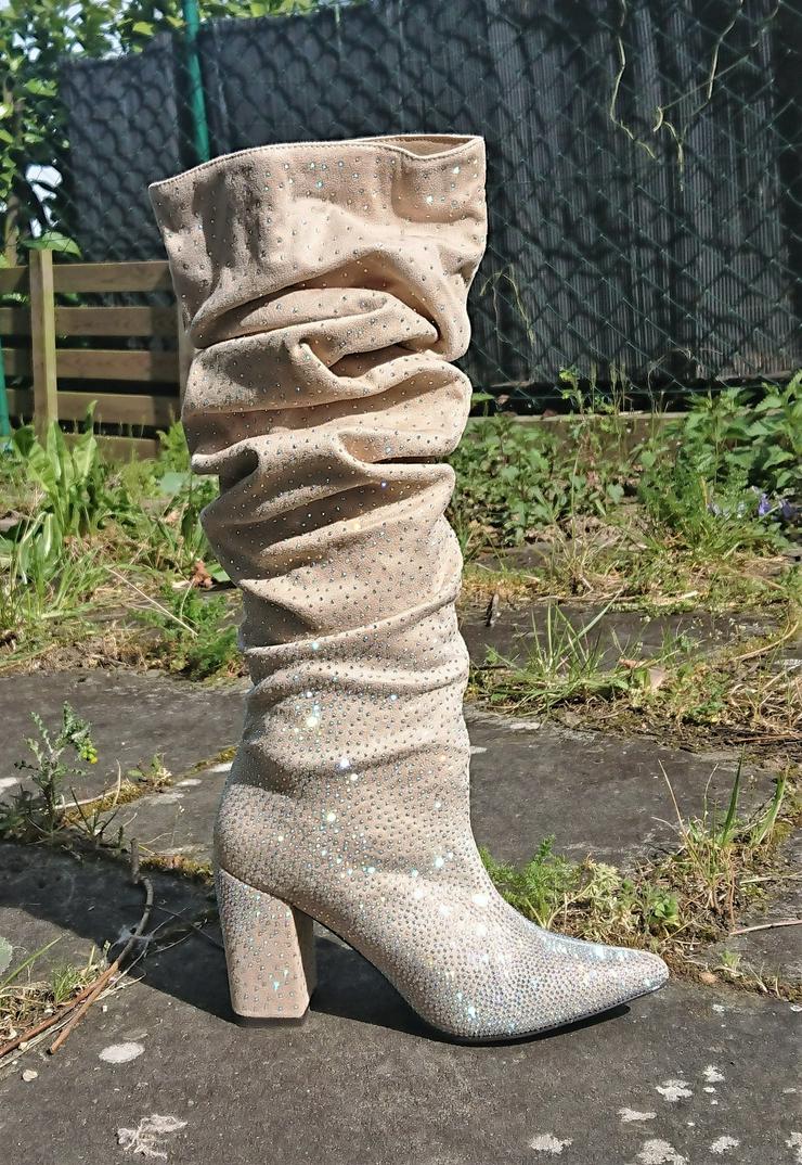 Bild 2: Gr. 38 + 40, sexy High Heels Stiefel, GLITZER, beige ( Sergio Todzi ) bling-bling ohne Ende