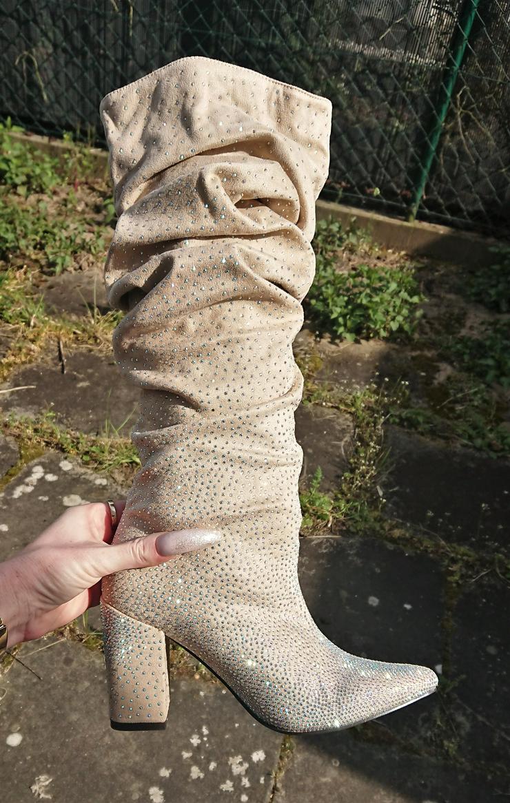 Bild 9: Gr. 38 + 40, sexy High Heels Stiefel, GLITZER, beige ( Sergio Todzi ) bling-bling ohne Ende