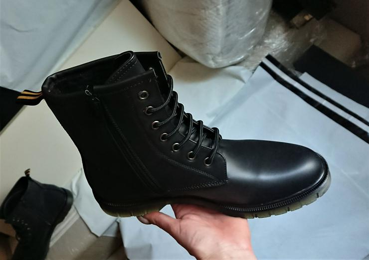 Bild 8: Gr. 42, Schnür- BOOTS / Stiefeletten mit Reißverschluß - Kunstleder schwarz