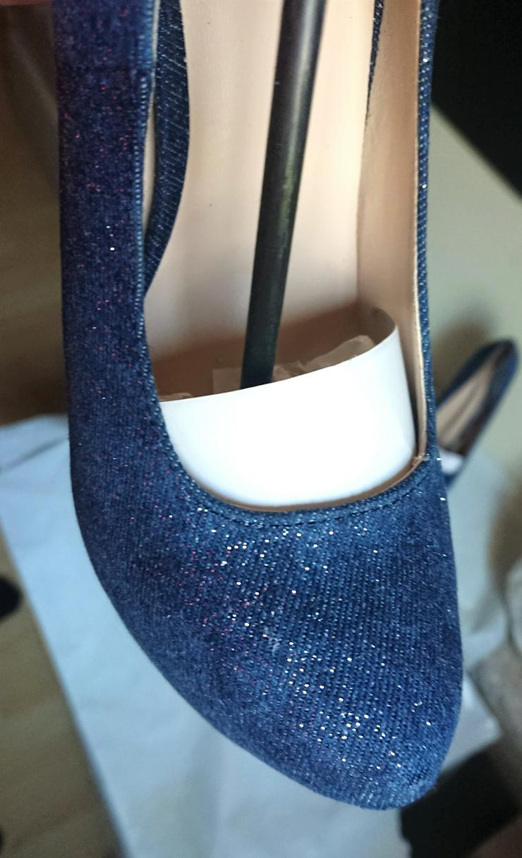 Bild 10: Gr. 37, sexy High Heels Plateau Pumps, Jeans dunkelblau, GLITZER