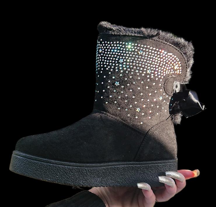 Gr. 37 - 39, kuschelig warm gefütterte Cosy Boots, GLITZER, schwarz - Größe 39 - Bild 1