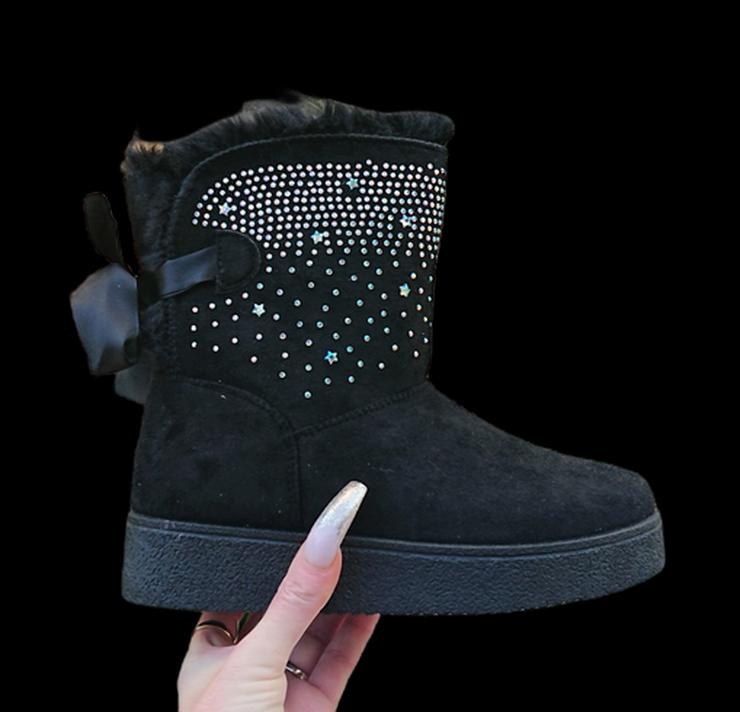 Bild 7: Gr. 37 - 39, kuschelig warm gefütterte Cosy Boots, GLITZER, schwarz