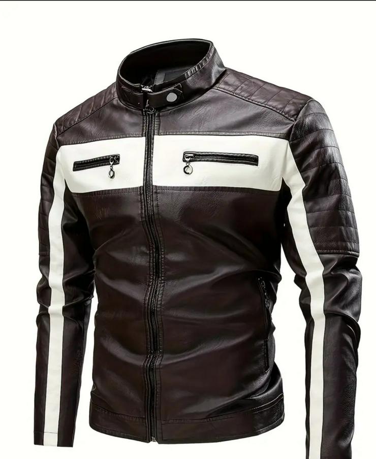 Herren-PU-Leder-Farbblockjacke