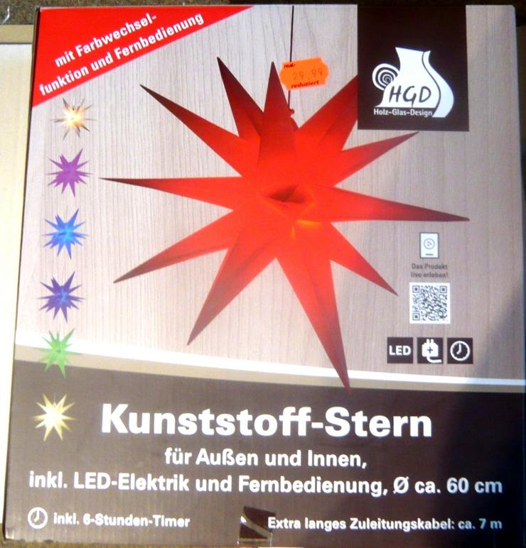 Bild 3: Faltbarer Kunststoffstern außen und innen 60 cm LED Timer neu