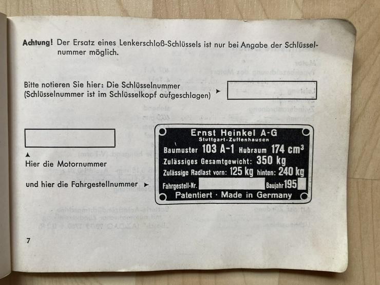 Bild 6: Bedienungsanl. Handbuch Heinkel Roller Tourist 175 ccm 103 A-1