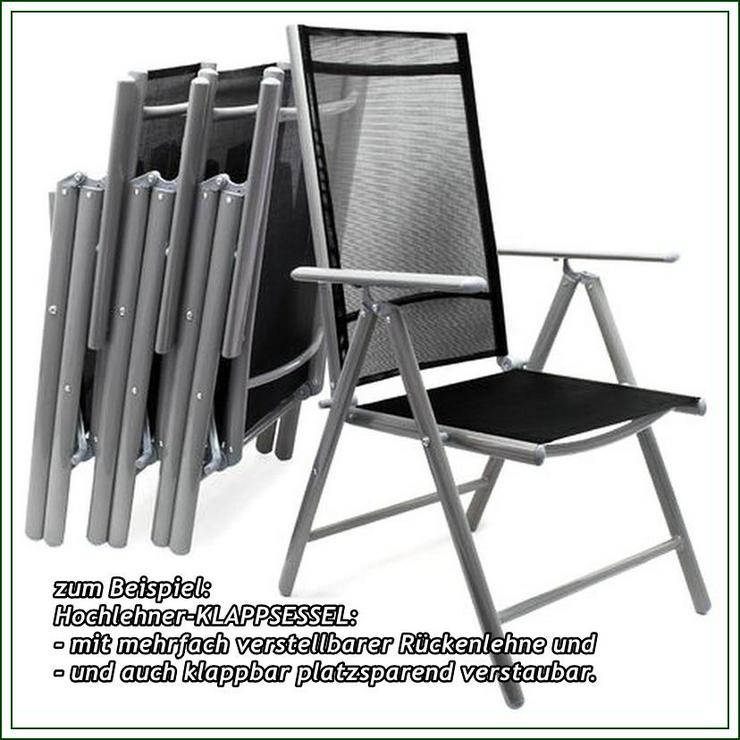 Bild 5: SET: KETTLER Klapptisch & 2 HOCHLEHNER-Klappsessel mit HOCHLEHNER-Polsterauflagen, gebraucht.