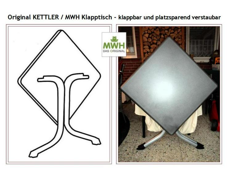 Bild 7: SET: KETTLER Klapptisch & 2 HOCHLEHNER-Klappsessel mit HOCHLEHNER-Polsterauflagen, gebraucht.