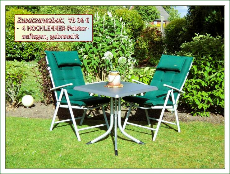 Bild 10: SET: KETTLER Klapptisch & 2 HOCHLEHNER-Klappsessel mit HOCHLEHNER-Polsterauflagen, gebraucht.
